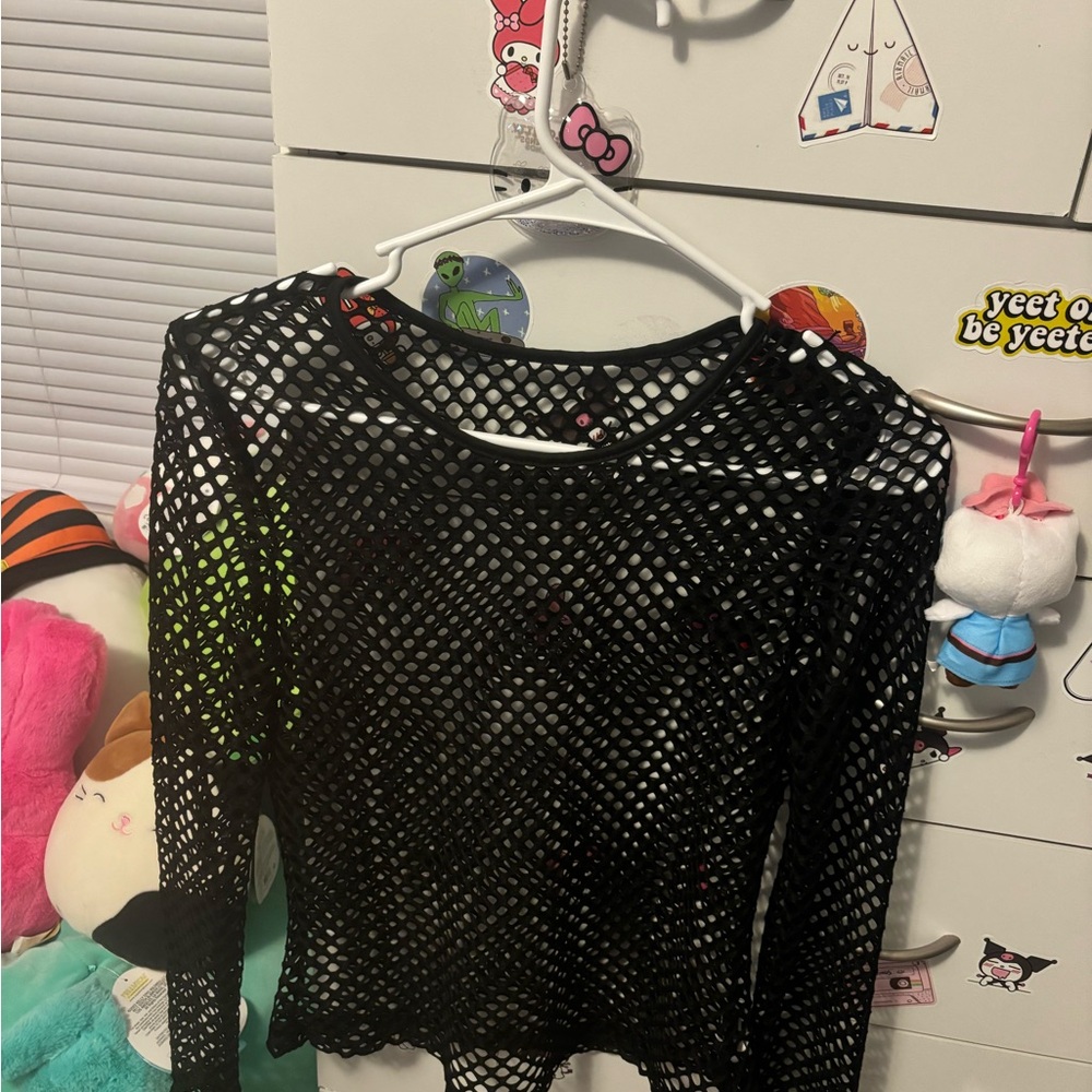 SHEIN Black Mesh Long Sleeve Top